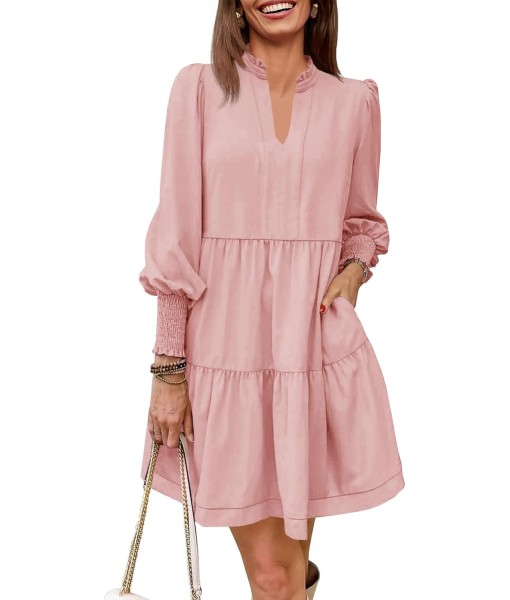 Imily Bela Womens Fall Long Sleeve Tunic Dress Casual V Neck Loose Ruffle Tiered Dress