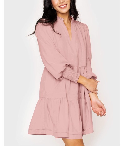 Imily Bela Womens Fall Long Sleeve Tunic Dress Casual V Neck Loose Ruffle Tiered Dress