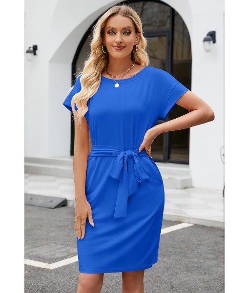 MEROKEETY Women's Summer Striped Short Sleeve T Shirt Dress Casual Tie Waist with Pockets