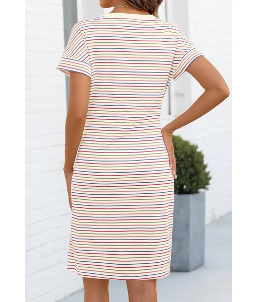 MEROKEETY Women's Summer Striped Short Sleeve T Shirt Dress Casual Tie Waist with Pockets