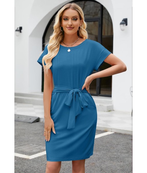 MEROKEETY Women's Summer Striped Short Sleeve T Shirt Dress Casual Tie Waist with Pockets