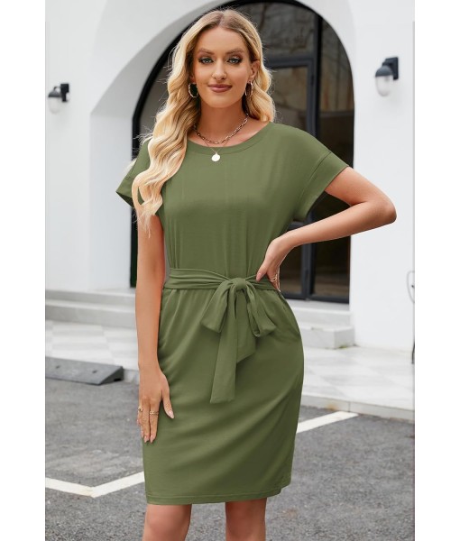 MEROKEETY Women's Summer Striped Short Sleeve T Shirt Dress Casual Tie Waist with Pockets