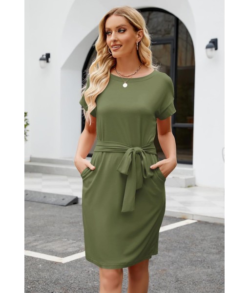 MEROKEETY Women's Summer Striped Short Sleeve T Shirt Dress Casual Tie Waist with Pockets