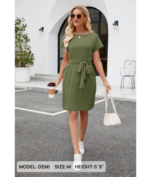 MEROKEETY Women's Summer Striped Short Sleeve T Shirt Dress Casual Tie Waist with Pockets
