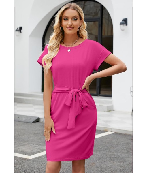 MEROKEETY Women's Summer Striped Short Sleeve T Shirt Dress Casual Tie Waist with Pockets