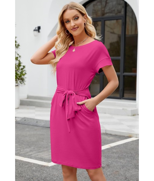 MEROKEETY Women's Summer Striped Short Sleeve T Shirt Dress Casual Tie Waist with Pockets