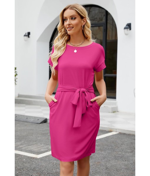 MEROKEETY Women's Summer Striped Short Sleeve T Shirt Dress Casual Tie Waist with Pockets