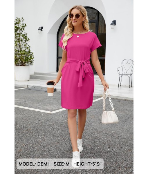 MEROKEETY Women's Summer Striped Short Sleeve T Shirt Dress Casual Tie Waist with Pockets