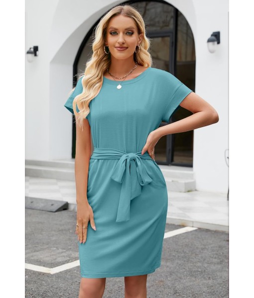 MEROKEETY Women's Summer Striped Short Sleeve T Shirt Dress Casual Tie Waist with Pockets