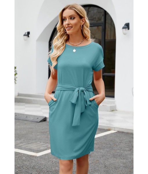 MEROKEETY Women's Summer Striped Short Sleeve T Shirt Dress Casual Tie Waist with Pockets