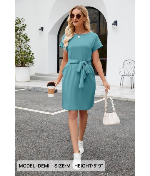 MEROKEETY Women's Summer Striped Short Sleeve T Shirt Dress Casual Tie Waist with Pockets