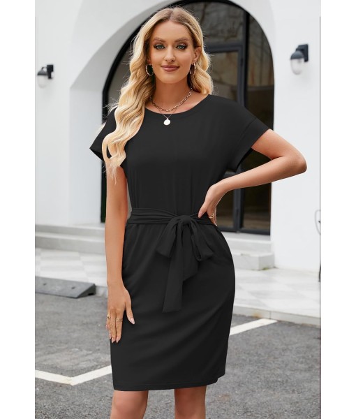MEROKEETY Women's Summer Striped Short Sleeve T Shirt Dress Casual Tie Waist with Pockets