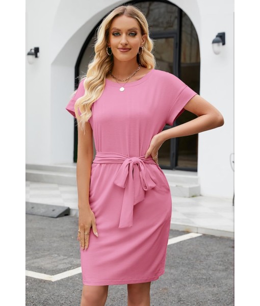 MEROKEETY Women's Summer Striped Short Sleeve T Shirt Dress Casual Tie Waist with Pockets