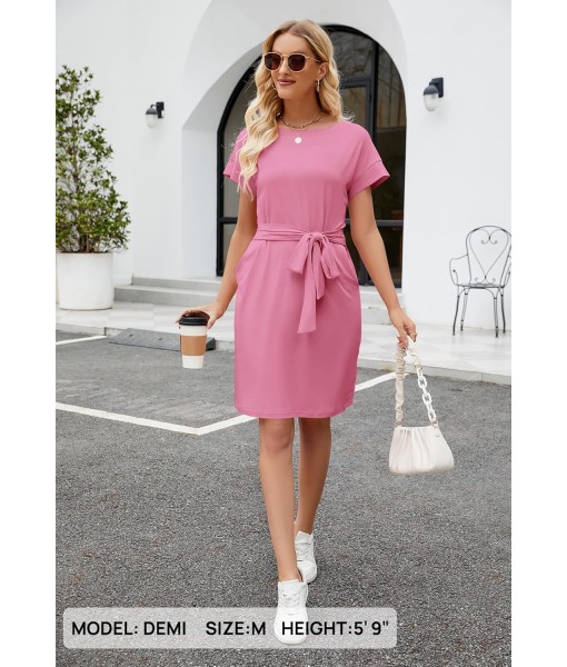 MEROKEETY Women's Summer Striped Short Sleeve T Shirt Dress Casual Tie Waist with Pockets