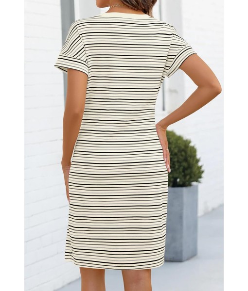 MEROKEETY Women's Summer Striped Short Sleeve T Shirt Dress Casual Tie Waist with Pockets