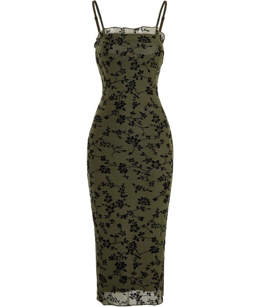 Verdusa Women's Floral Print Mesh Lettuce Trim Sleeveless Bodycon Long Cami Dress