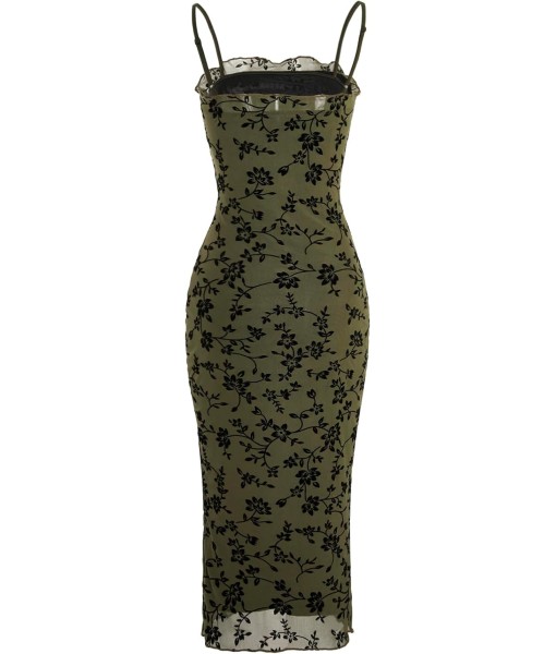Verdusa Women's Floral Print Mesh Lettuce Trim Sleeveless Bodycon Long Cami Dress