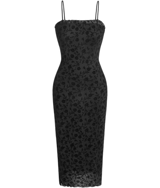 Verdusa Women's Floral Print Mesh Lettuce Trim Sleeveless Bodycon Long Cami Dress