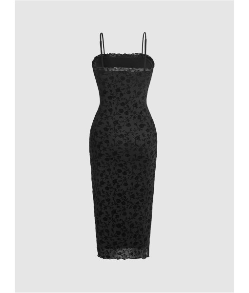 Verdusa Women's Floral Print Mesh Lettuce Trim Sleeveless Bodycon Long Cami Dress