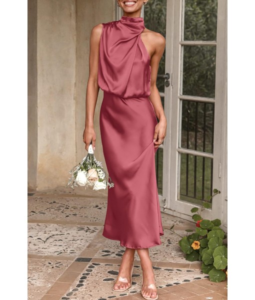PRETTYGARDEN Women's 2025 Summer Satin Dress Elegant Sleeveless Mock Neck Cocktail Party Maxi Dresses