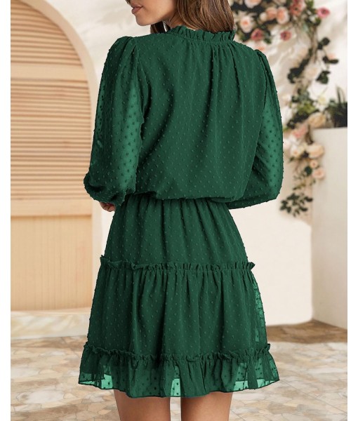 BTFBM Long Sleeve Fall Dresses for Women 2025 Summer Casual Tie Neck Ruffle Tiered A Line Wedding Guest Short Mini Dress