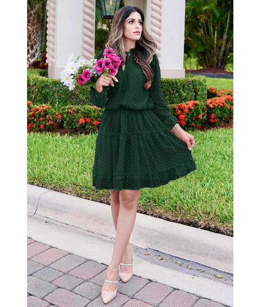 BTFBM Long Sleeve Fall Dresses for Women 2025 Summer Casual Tie Neck Ruffle Tiered A Line Wedding Guest Short Mini Dress