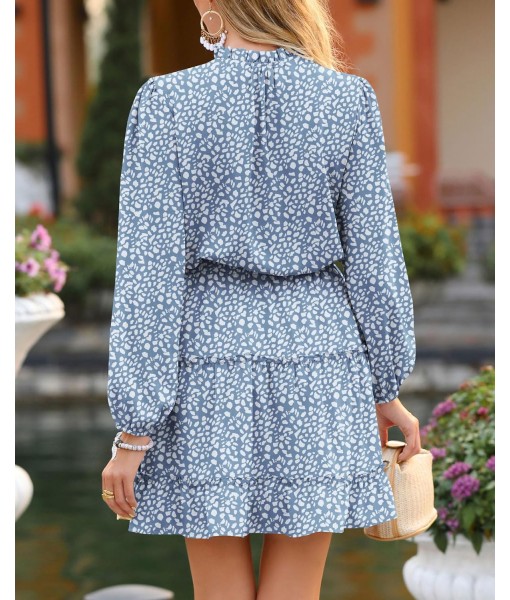 BTFBM Long Sleeve Fall Dresses for Women 2025 Summer Casual Tie Neck Ruffle Tiered A Line Wedding Guest Short Mini Dress