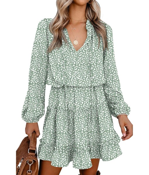 BTFBM Long Sleeve Fall Dresses for Women 2025 Summer Casual Tie Neck Ruffle Tiered A Line Wedding Guest Short Mini Dress