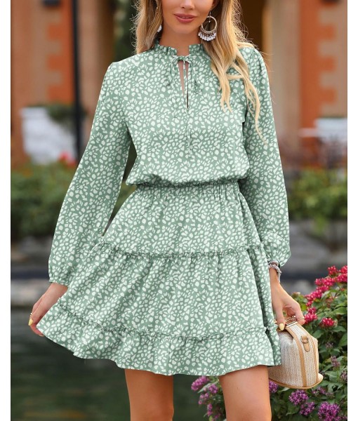 BTFBM Long Sleeve Fall Dresses for Women 2025 Summer Casual Tie Neck Ruffle Tiered A Line Wedding Guest Short Mini Dress