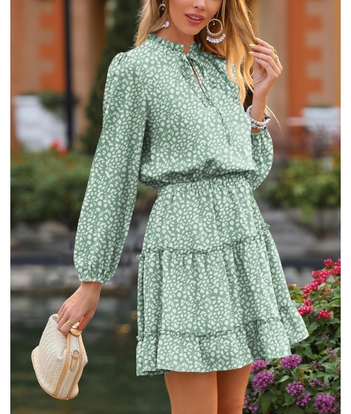 BTFBM Long Sleeve Fall Dresses for Women 2025 Summer Casual Tie Neck Ruffle Tiered A Line Wedding Guest Short Mini Dress