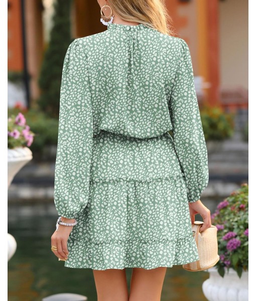 BTFBM Long Sleeve Fall Dresses for Women 2025 Summer Casual Tie Neck Ruffle Tiered A Line Wedding Guest Short Mini Dress