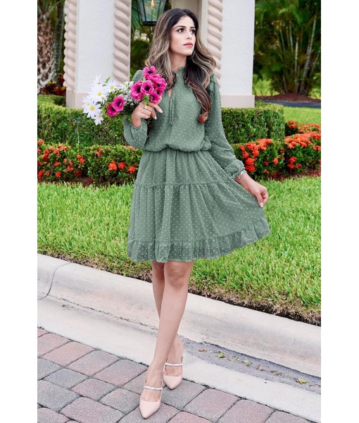 BTFBM Long Sleeve Fall Dresses for Women 2025 Summer Casual Tie Neck Ruffle Tiered A Line Wedding Guest Short Mini Dress
