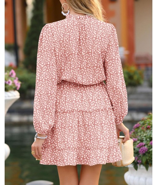 BTFBM Long Sleeve Fall Dresses for Women 2025 Summer Casual Tie Neck Ruffle Tiered A Line Wedding Guest Short Mini Dress
