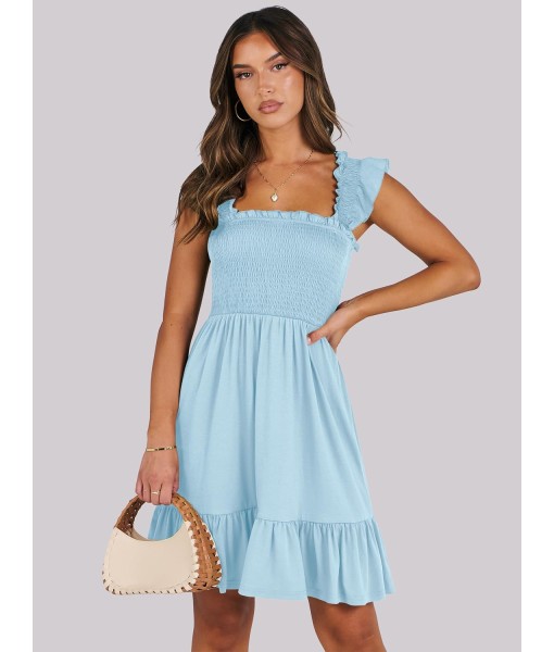 ANRABESS Women's Summer Casual Sleeveless Square Neck Dress 2025 Smocked Ruffle Backless Boho Beach Cute Teen Short Sundress
