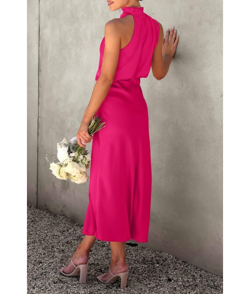 PRETTYGARDEN Women's 2025 Summer Satin Dress Elegant Sleeveless Mock Neck Cocktail Party Maxi Dresses