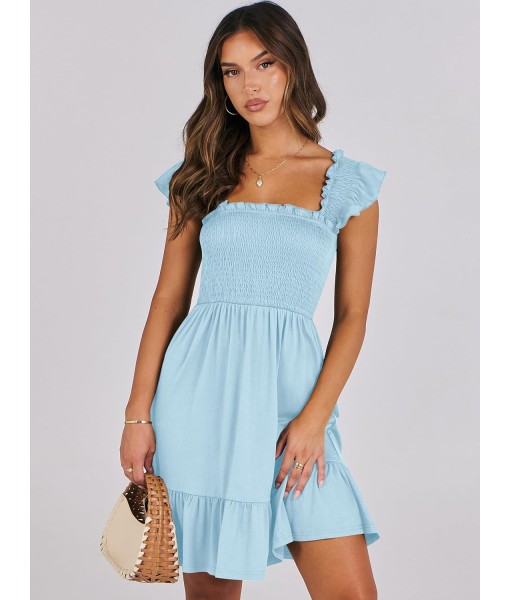 ANRABESS Women's Summer Casual Sleeveless Square Neck Dress 2025 Smocked Ruffle Backless Boho Beach Cute Teen Short Sundress