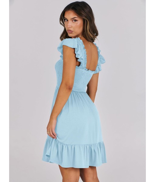 ANRABESS Women's Summer Casual Sleeveless Square Neck Dress 2025 Smocked Ruffle Backless Boho Beach Cute Teen Short Sundress
