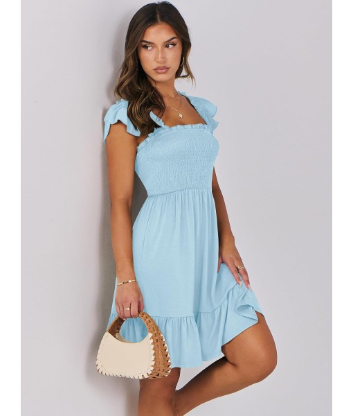 ANRABESS Women's Summer Casual Sleeveless Square Neck Dress 2025 Smocked Ruffle Backless Boho Beach Cute Teen Short Sundress