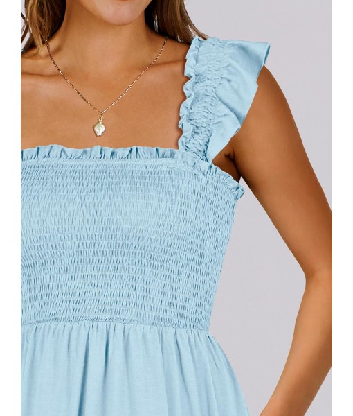 ANRABESS Women's Summer Casual Sleeveless Square Neck Dress 2025 Smocked Ruffle Backless Boho Beach Cute Teen Short Sundress