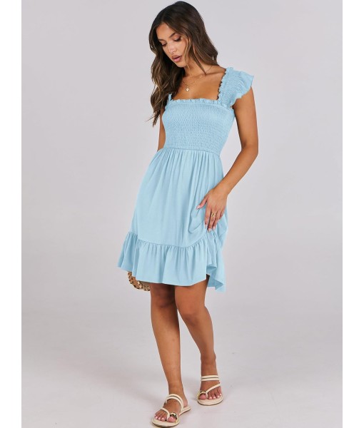 ANRABESS Women's Summer Casual Sleeveless Square Neck Dress 2025 Smocked Ruffle Backless Boho Beach Cute Teen Short Sundress