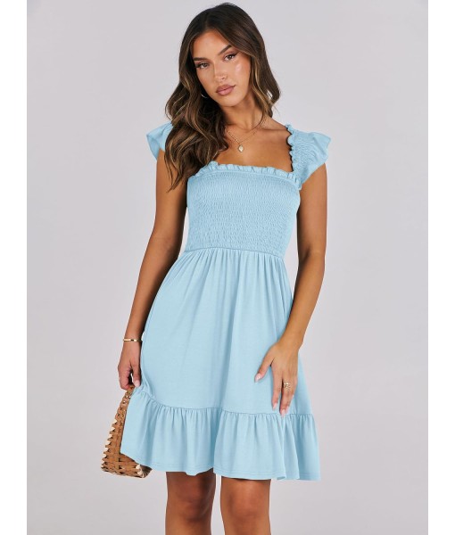 ANRABESS Women's Summer Casual Sleeveless Square Neck Dress 2025 Smocked Ruffle Backless Boho Beach Cute Teen Short Sundress