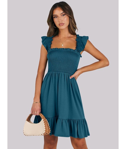 ANRABESS Women's Summer Casual Sleeveless Square Neck Dress 2025 Smocked Ruffle Backless Boho Beach Cute Teen Short Sundress
