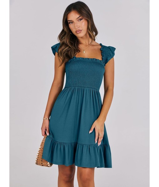 ANRABESS Women's Summer Casual Sleeveless Square Neck Dress 2025 Smocked Ruffle Backless Boho Beach Cute Teen Short Sundress