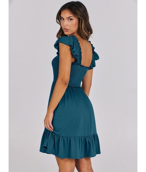 ANRABESS Women's Summer Casual Sleeveless Square Neck Dress 2025 Smocked Ruffle Backless Boho Beach Cute Teen Short Sundress