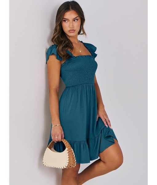ANRABESS Women's Summer Casual Sleeveless Square Neck Dress 2025 Smocked Ruffle Backless Boho Beach Cute Teen Short Sundress