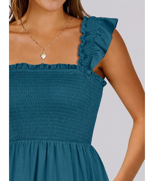 ANRABESS Women's Summer Casual Sleeveless Square Neck Dress 2025 Smocked Ruffle Backless Boho Beach Cute Teen Short Sundress