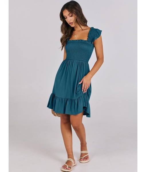 ANRABESS Women's Summer Casual Sleeveless Square Neck Dress 2025 Smocked Ruffle Backless Boho Beach Cute Teen Short Sundress