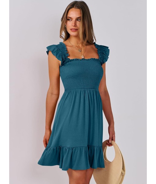 ANRABESS Women's Summer Casual Sleeveless Square Neck Dress 2025 Smocked Ruffle Backless Boho Beach Cute Teen Short Sundress