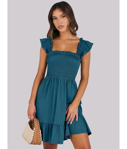 ANRABESS Women's Summer Casual Sleeveless Square Neck Dress 2025 Smocked Ruffle Backless Boho Beach Cute Teen Short Sundress