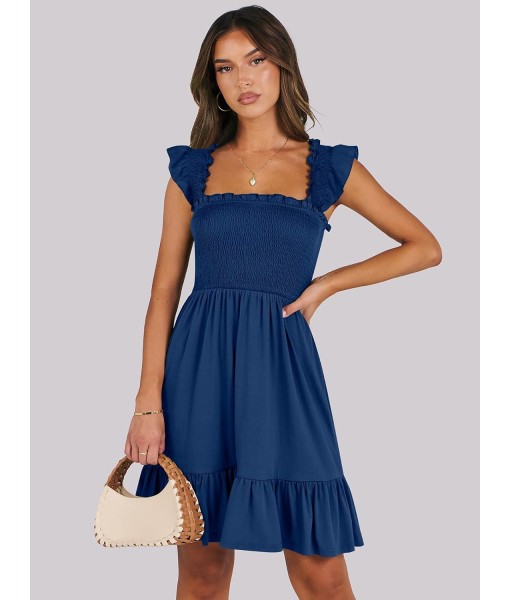 ANRABESS Women's Summer Casual Sleeveless Square Neck Dress 2025 Smocked Ruffle Backless Boho Beach Cute Teen Short Sundress